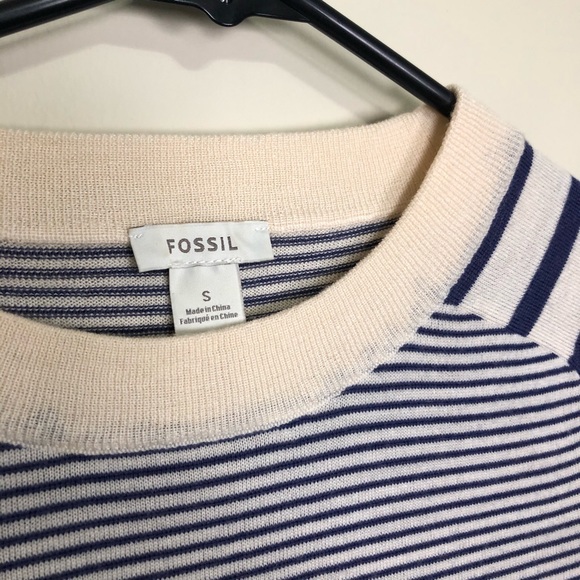 Fossil cream navy striped wool sweater small - Picture 5 of 8